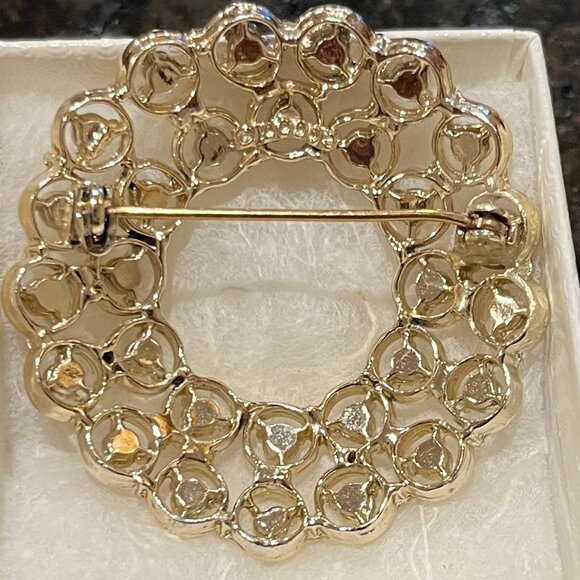 Vintage Crystal Beaded Round Wreath Brooch Pin by DODDS - Picture 8 of 10